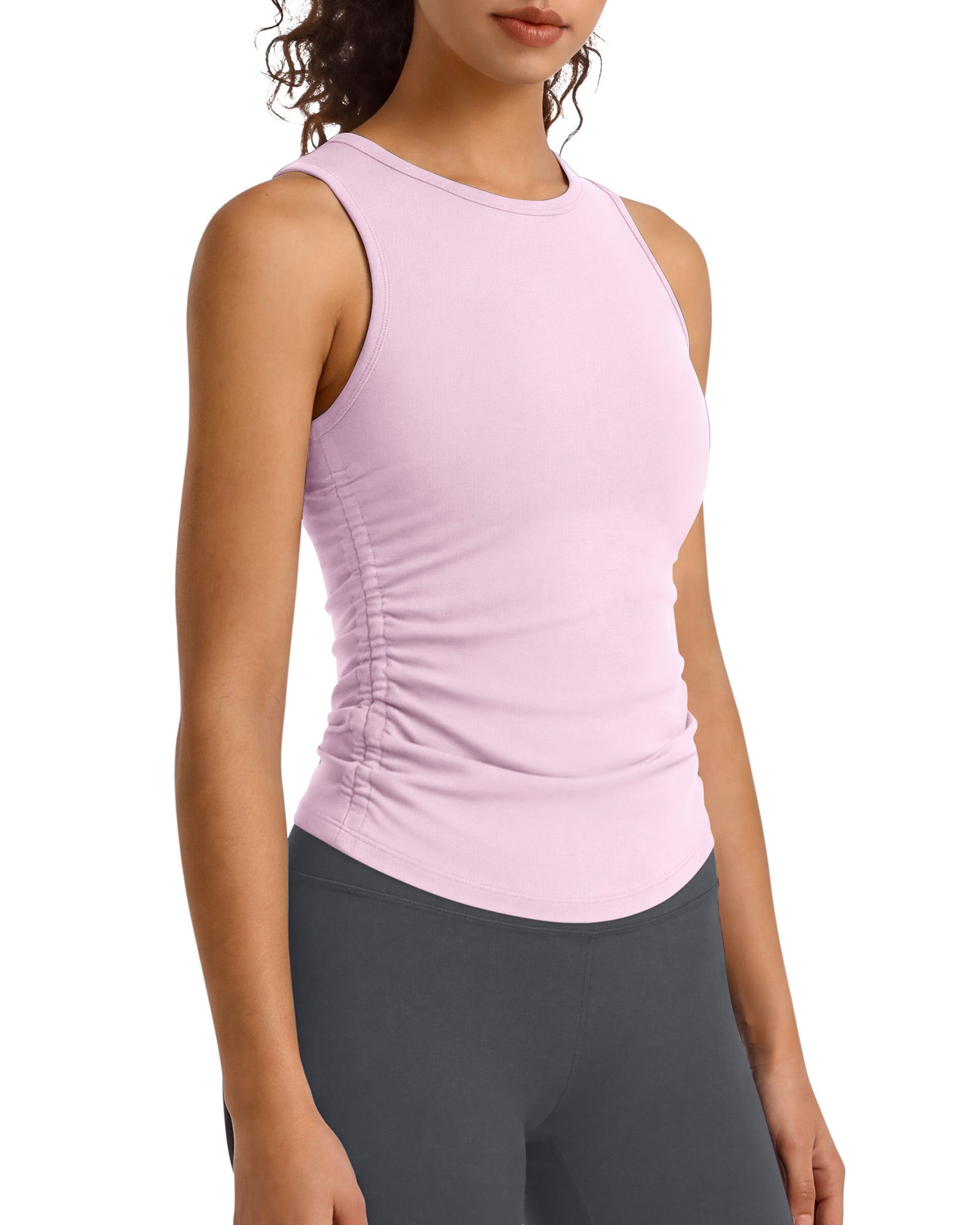 G4Free - G4Free BareFeel Ruched High Neck Yoga Tank Top -GF26L991A001F-XS