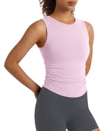 G4Free - G4Free BareFeel Ruched High Neck Yoga Tank Top -GF26L991A001F-XS