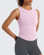 G4Free - G4Free BareFeel Ruched High Neck Yoga Tank Top -GF26L991A001F-XS