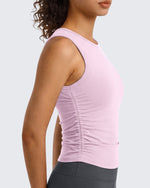 G4Free - G4Free BareFeel Ruched High Neck Yoga Tank Top -GF26L991A001F-XS