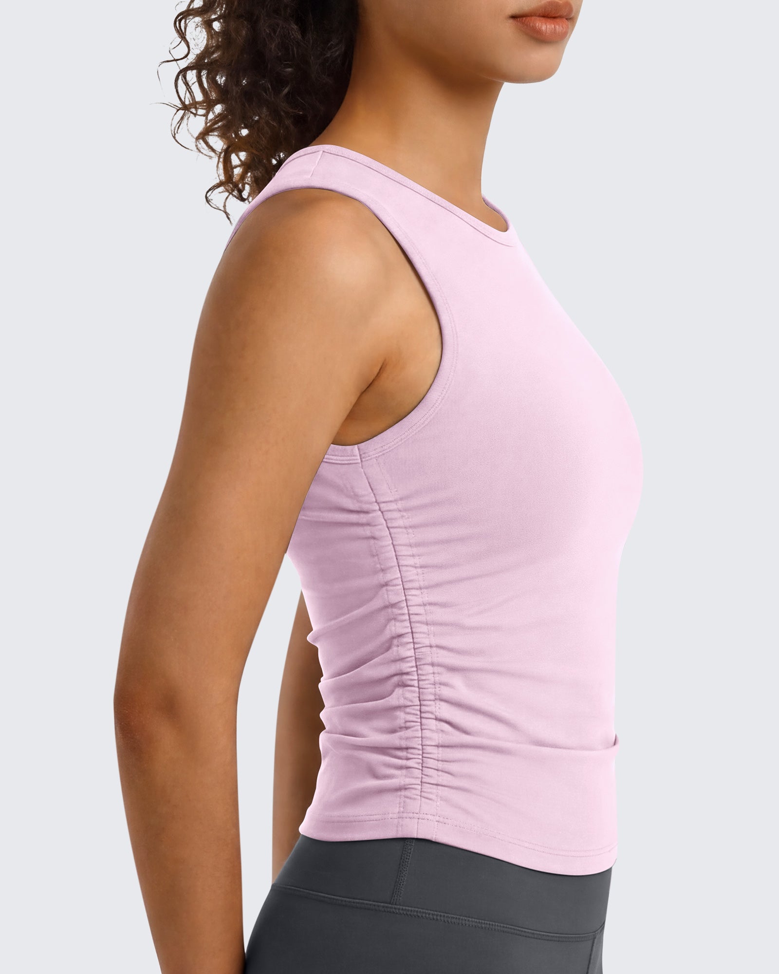G4Free - G4Free BareFeel Ruched High Neck Yoga Tank Top -GF26L991A001F-XS