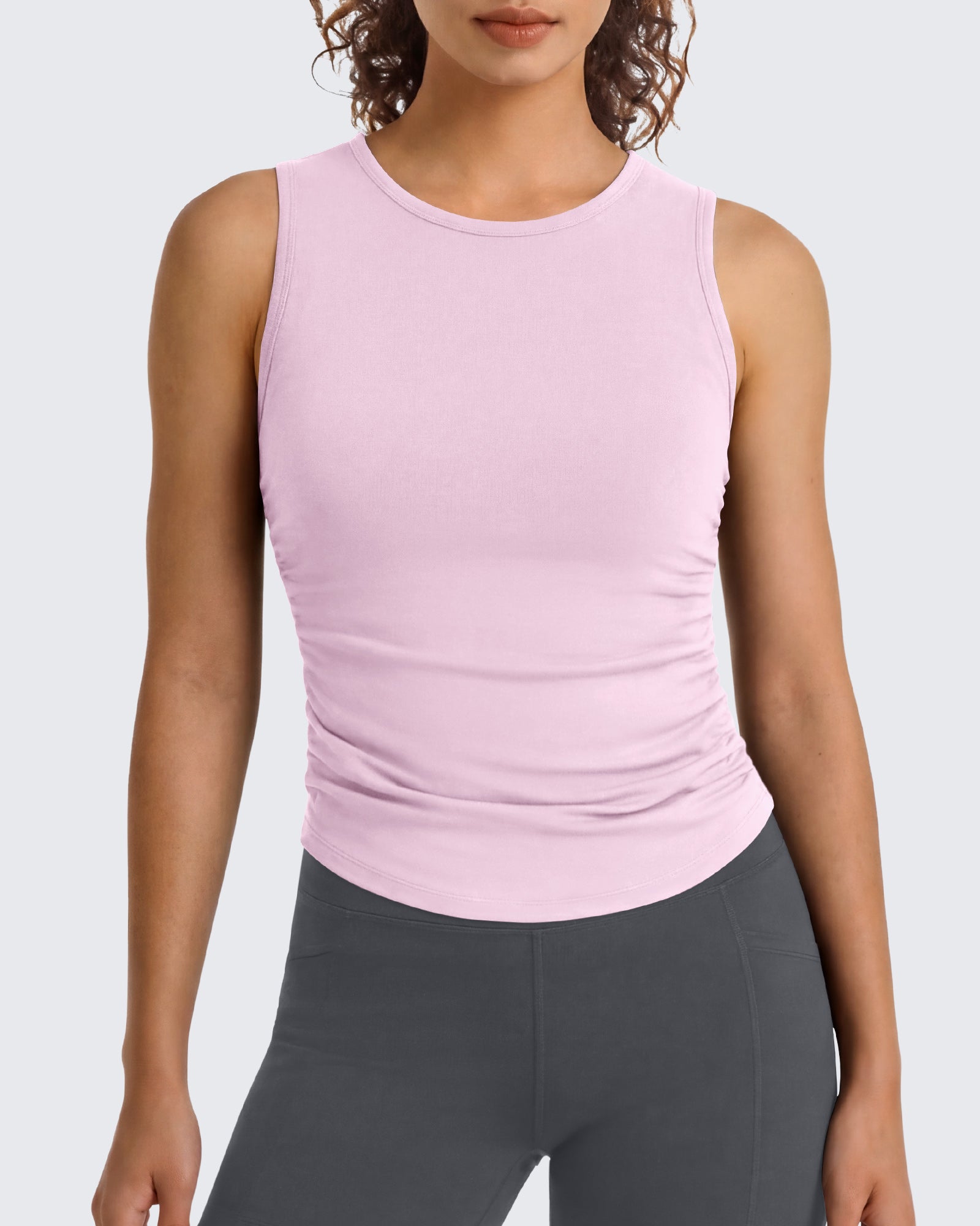 G4Free - G4Free BareFeel Ruched High Neck Yoga Tank Top -GF26L991A001F-XS