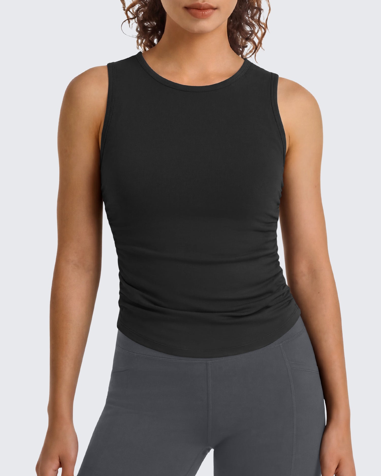 G4Free - G4Free BareFeel Ruched High Neck Yoga Tank Top -GF26L991A001F-XS