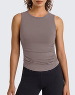 G4Free - G4Free BareFeel Ruched High Neck Yoga Tank Top -GF26L991C007F-XS