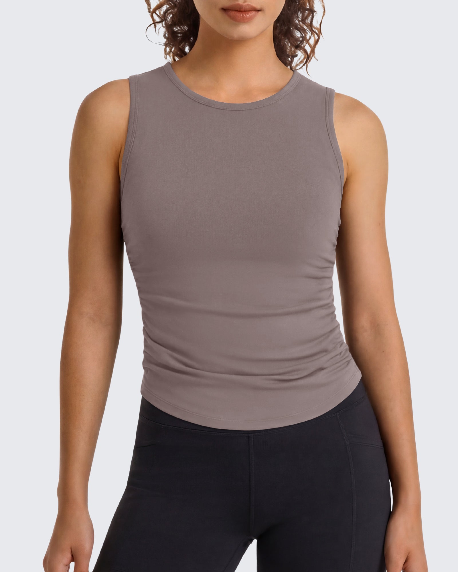 G4Free - G4Free BareFeel Ruched High Neck Yoga Tank Top -GF26L991C007F-XS