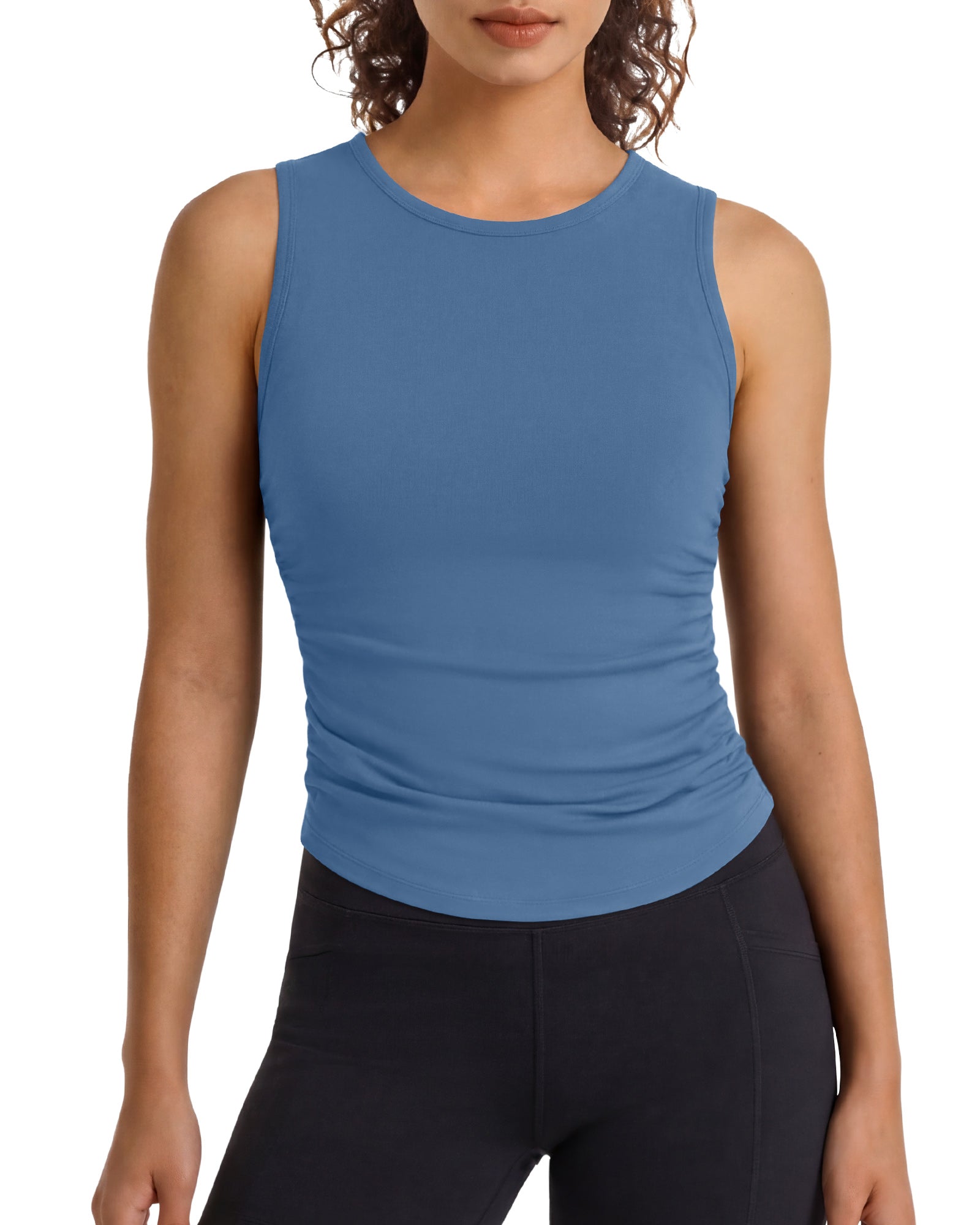 G4Free - G4Free BareFeel Ruched High Neck Yoga Tank Top -GF26L991D004F-XS