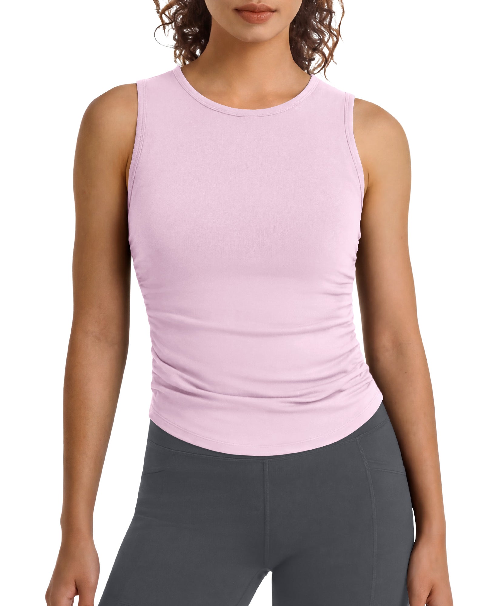 G4Free - G4Free BareFeel Ruched High Neck Yoga Tank Top -GF26L991E004F-XS
