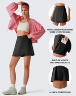 G4Free - G4Free BareFeel Wrap A-Line Tennis Skirt with Built-in Shorts & Pockets -GF26H883A001A-S