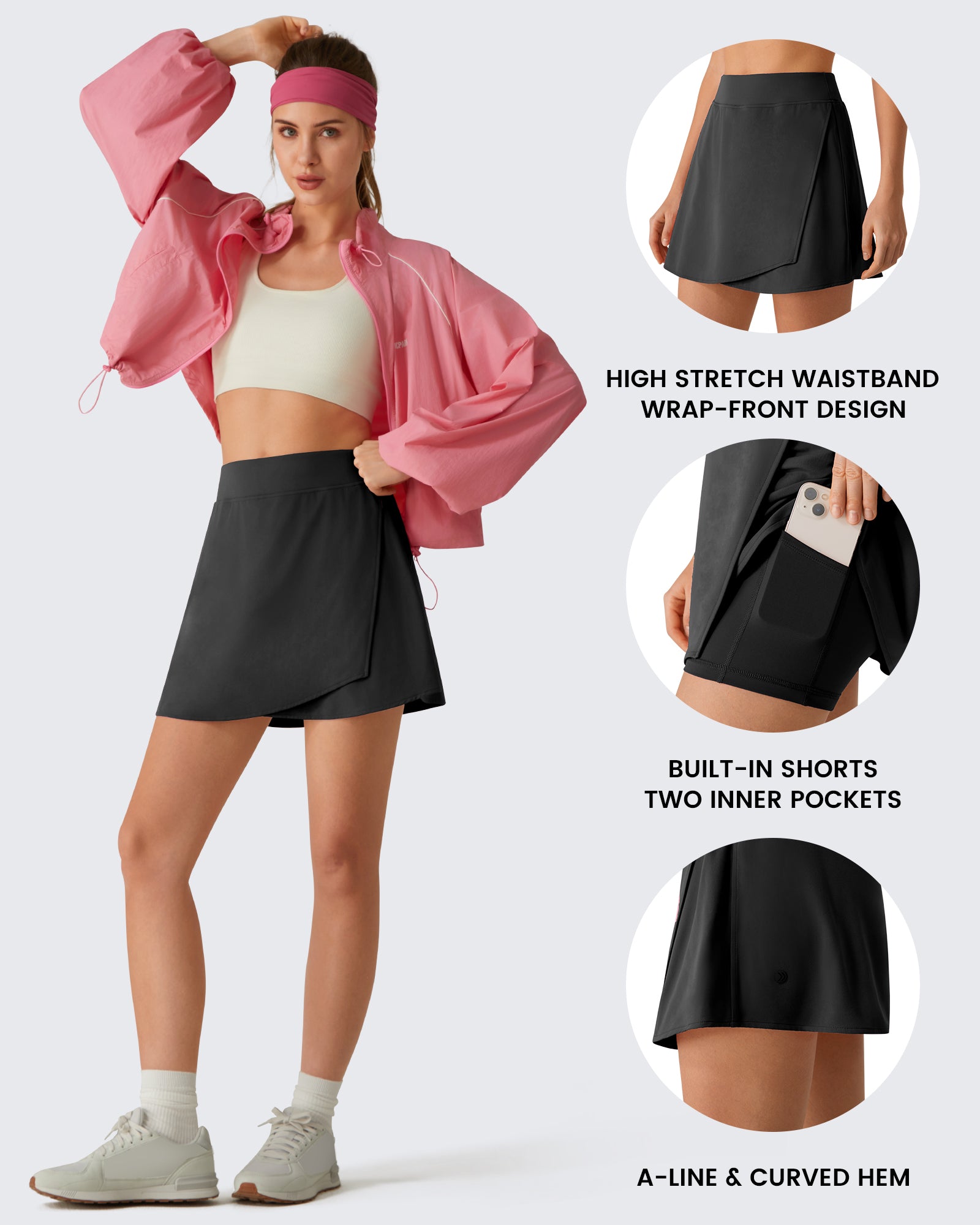 G4Free - G4Free BareFeel Wrap A-Line Tennis Skirt with Built-in Shorts & Pockets -GF26H883A001A-S