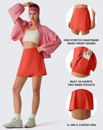 G4Free - G4Free BareFeel Wrap A-Line Tennis Skirt with Built-in Shorts & Pockets -GF26H883A001A-S