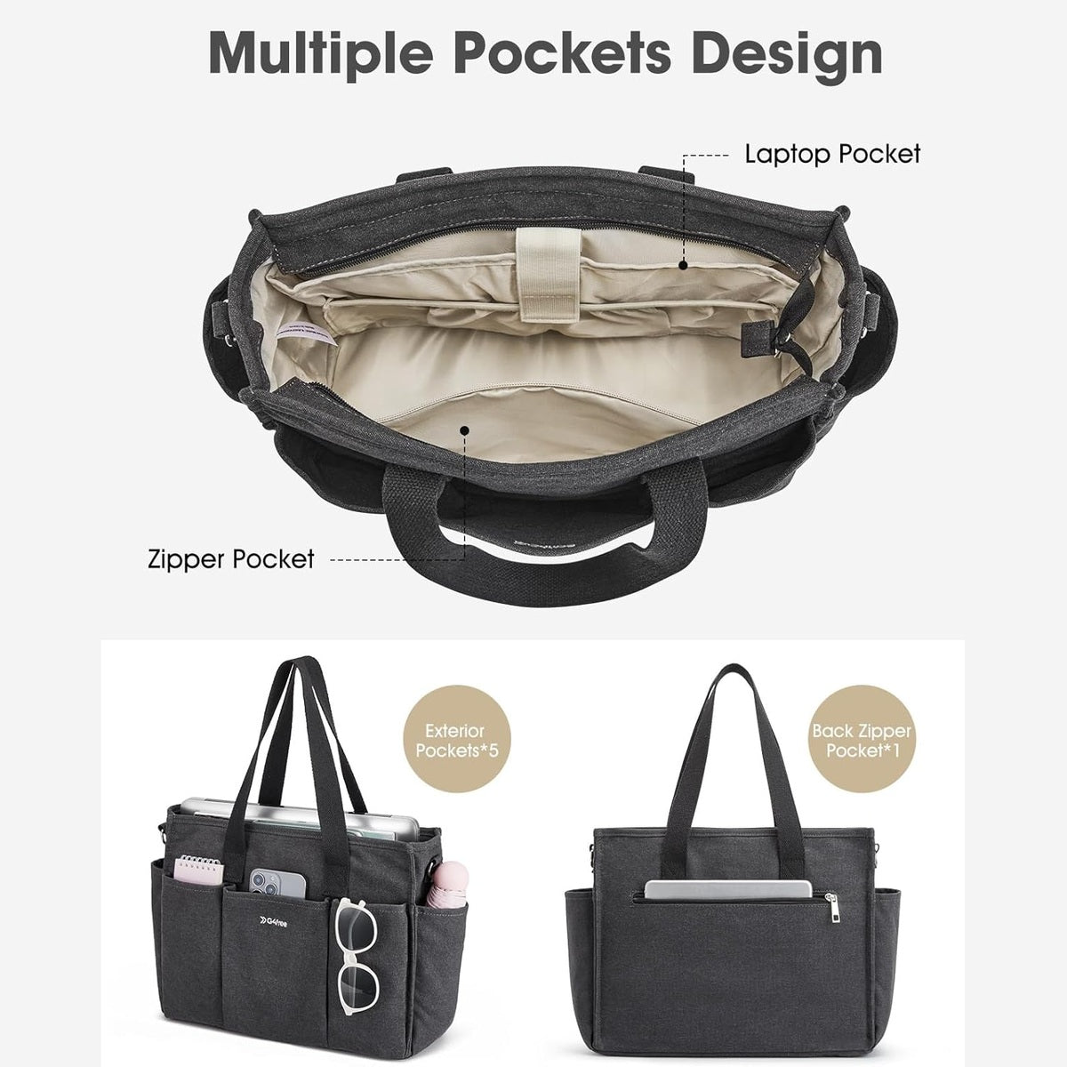 G4Free - G4Free Canvas with Pockets, Medium Size Crossbody Work Tote Bag -TN24B473A