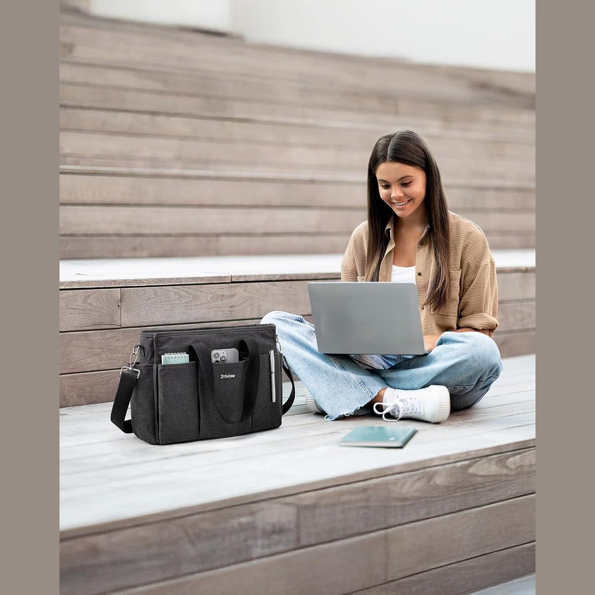 G4Free - G4Free Canvas with Pockets, Medium Size Crossbody Work Tote Bag -TN24B473A