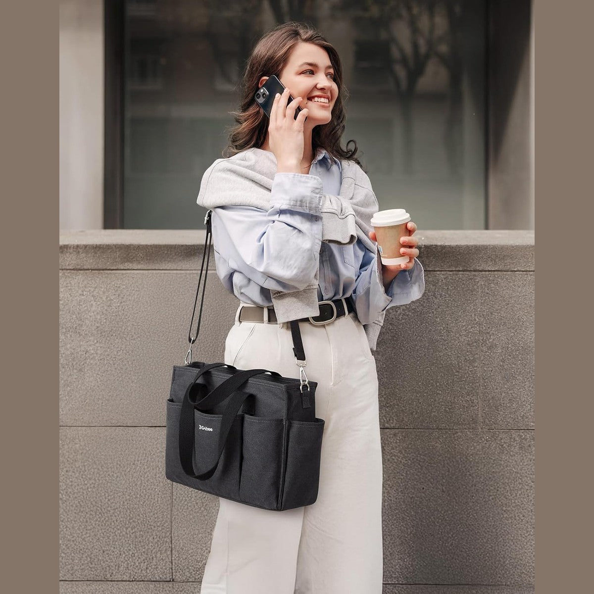 G4Free - G4Free Canvas with Pockets, Medium Size Crossbody Work Tote Bag -TN24B473A