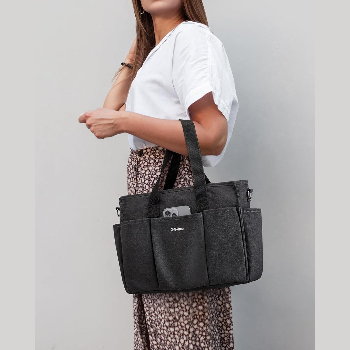 G4Free - G4Free Canvas with Pockets, Medium Size Crossbody Work Tote Bag -TN24B473A
