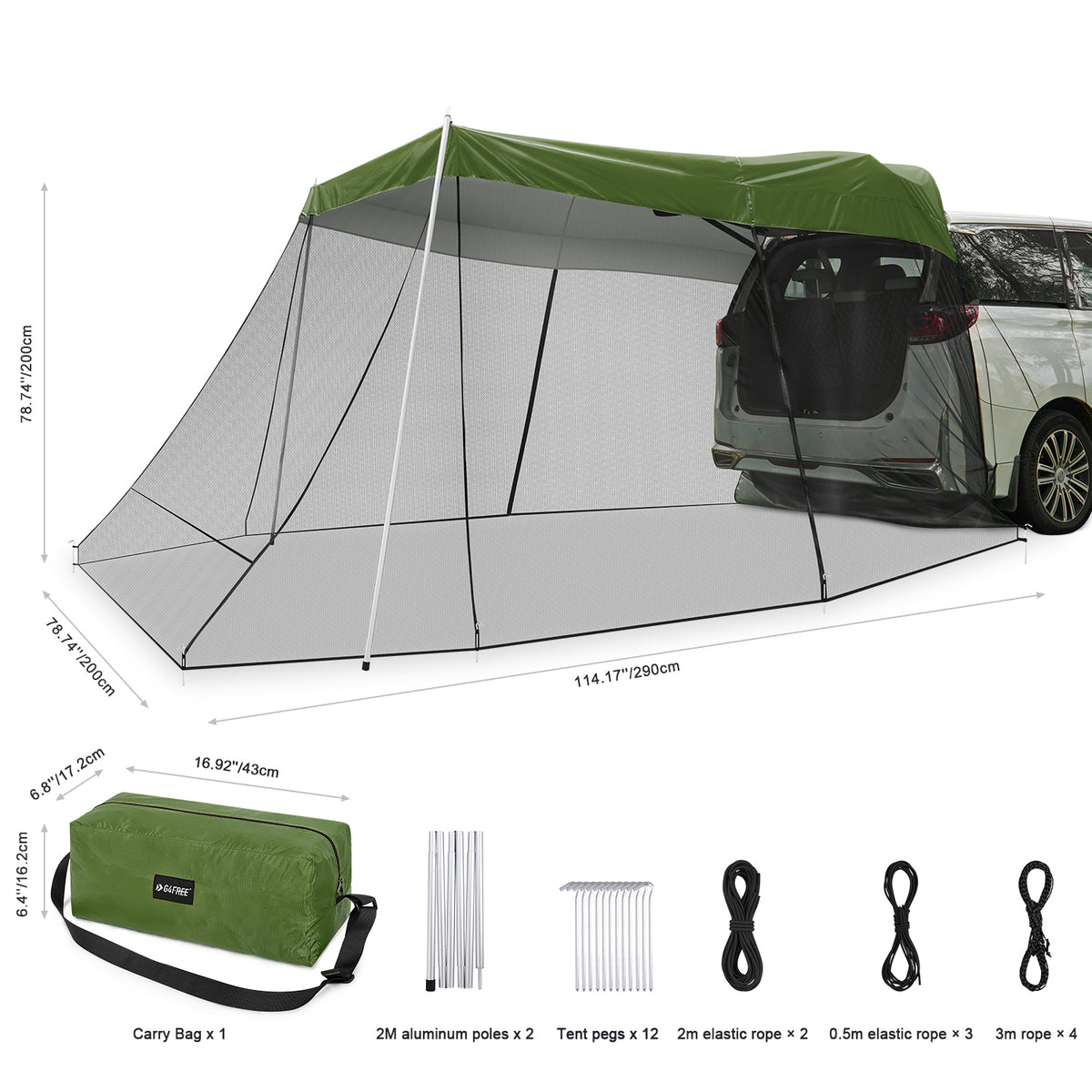 G4Free - G4Free Car Awning with Mosquito Net – Portable Tailgate Shade for Camping -GD21B002B