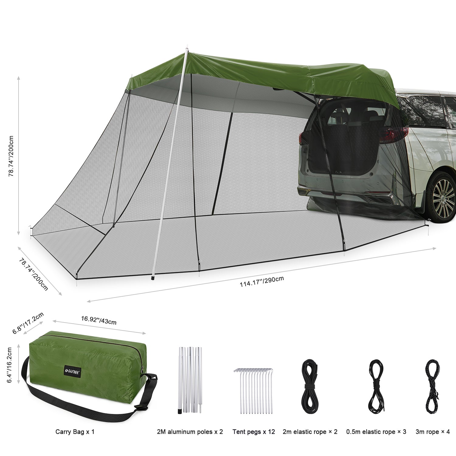 G4Free - G4Free Car Awning with Mosquito Net – Portable Tailgate Shade for Camping -GD21B002B