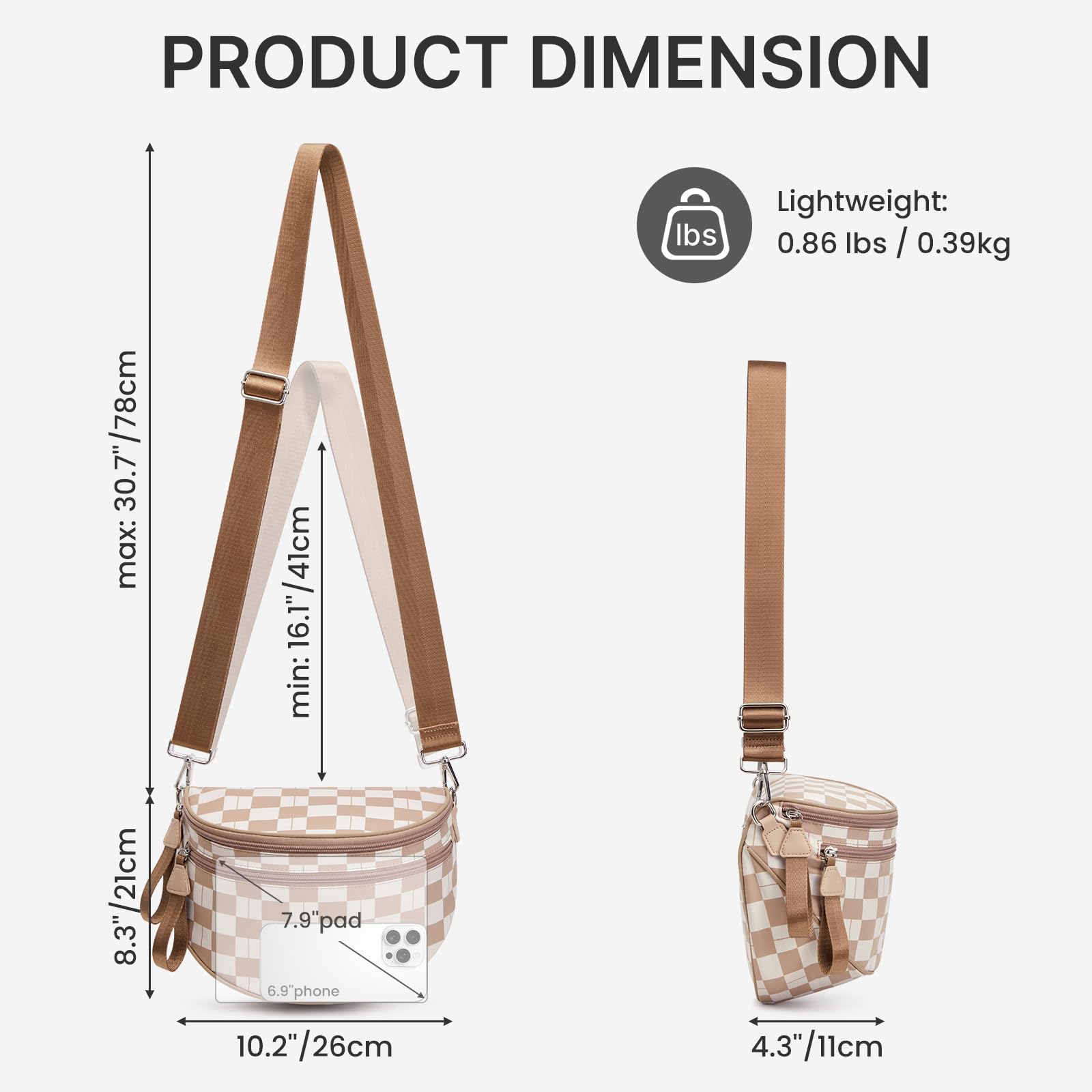G4Free - G4Free Checkered Crossbody Bum Bag with Removable Pouch Lightweight -TN26B628A
