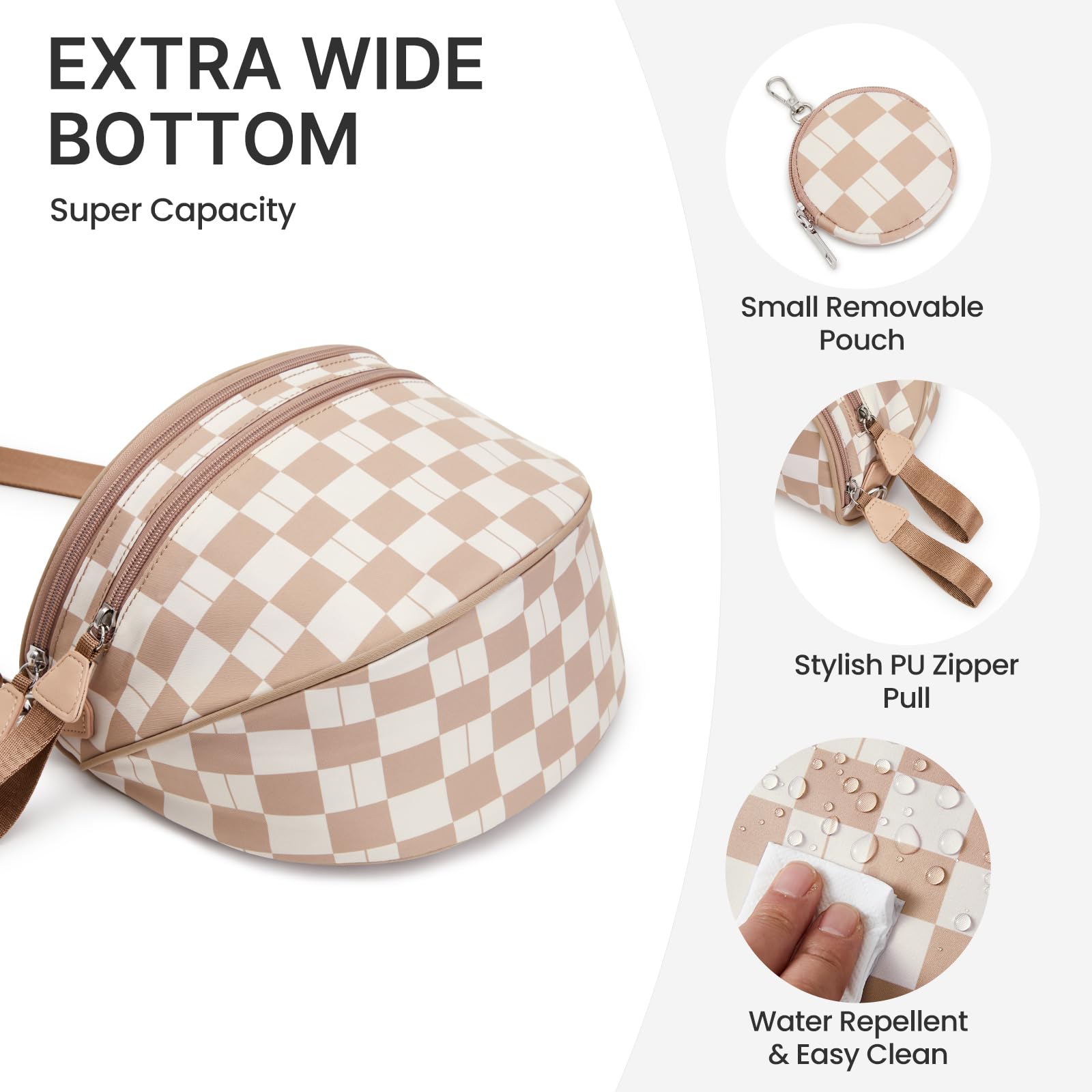 G4Free - G4Free Checkered Crossbody Bum Bag with Removable Pouch Lightweight -TN26B628A