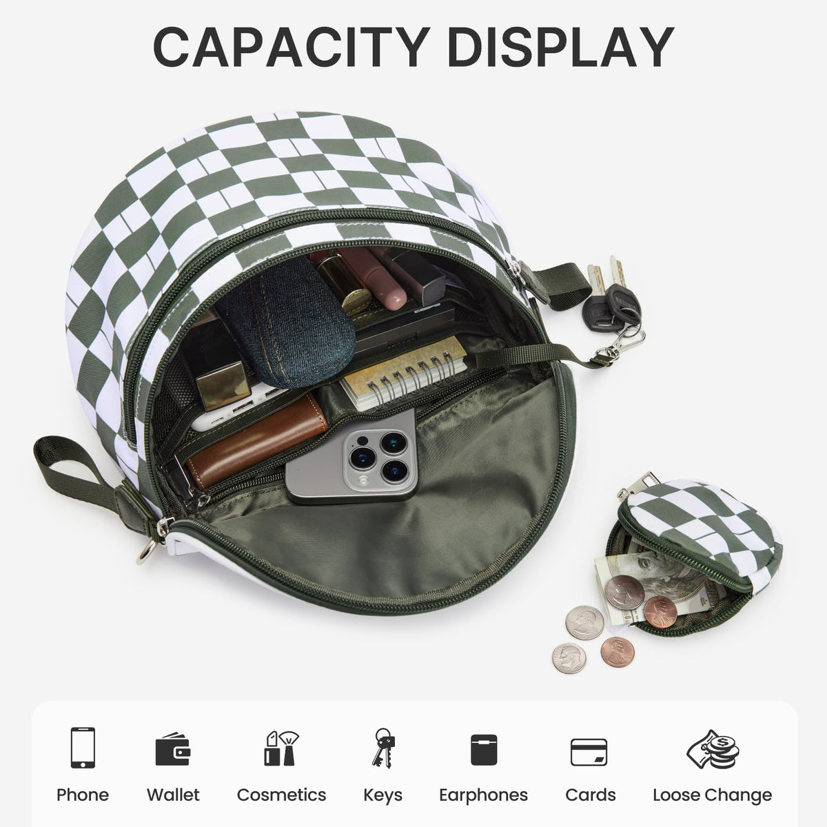 G4Free - G4Free Checkered Crossbody Bum Bag with Removable Pouch Lightweight -TN26B628A