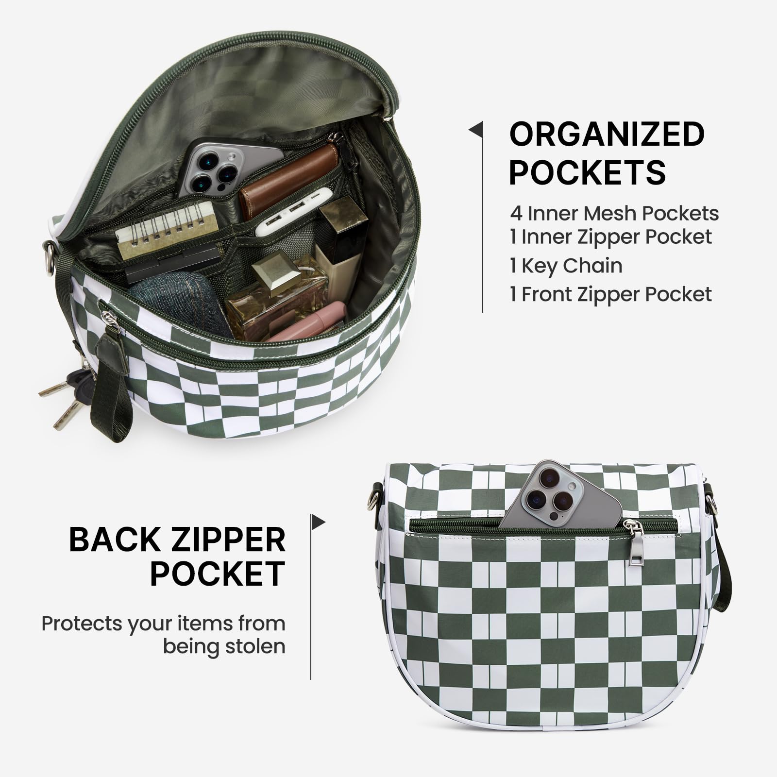 G4Free - G4Free Checkered Crossbody Bum Bag with Removable Pouch Lightweight -TN26B628A