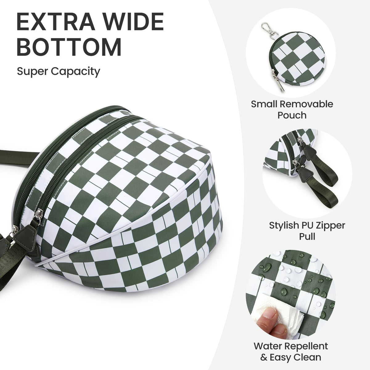 G4Free - G4Free Checkered Crossbody Bum Bag with Removable Pouch Lightweight -TN26B628A