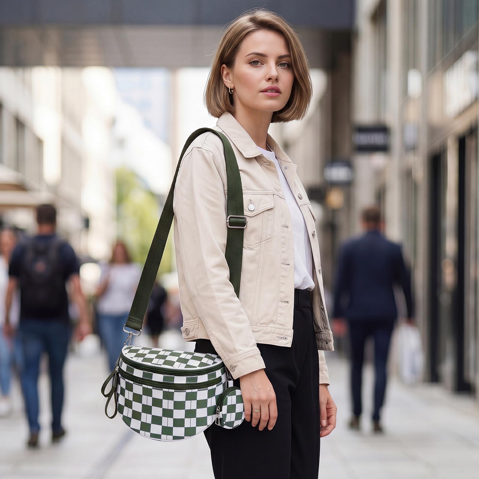 G4Free - G4Free Checkered Crossbody Bum Bag with Removable Pouch Lightweight -TN26B628A