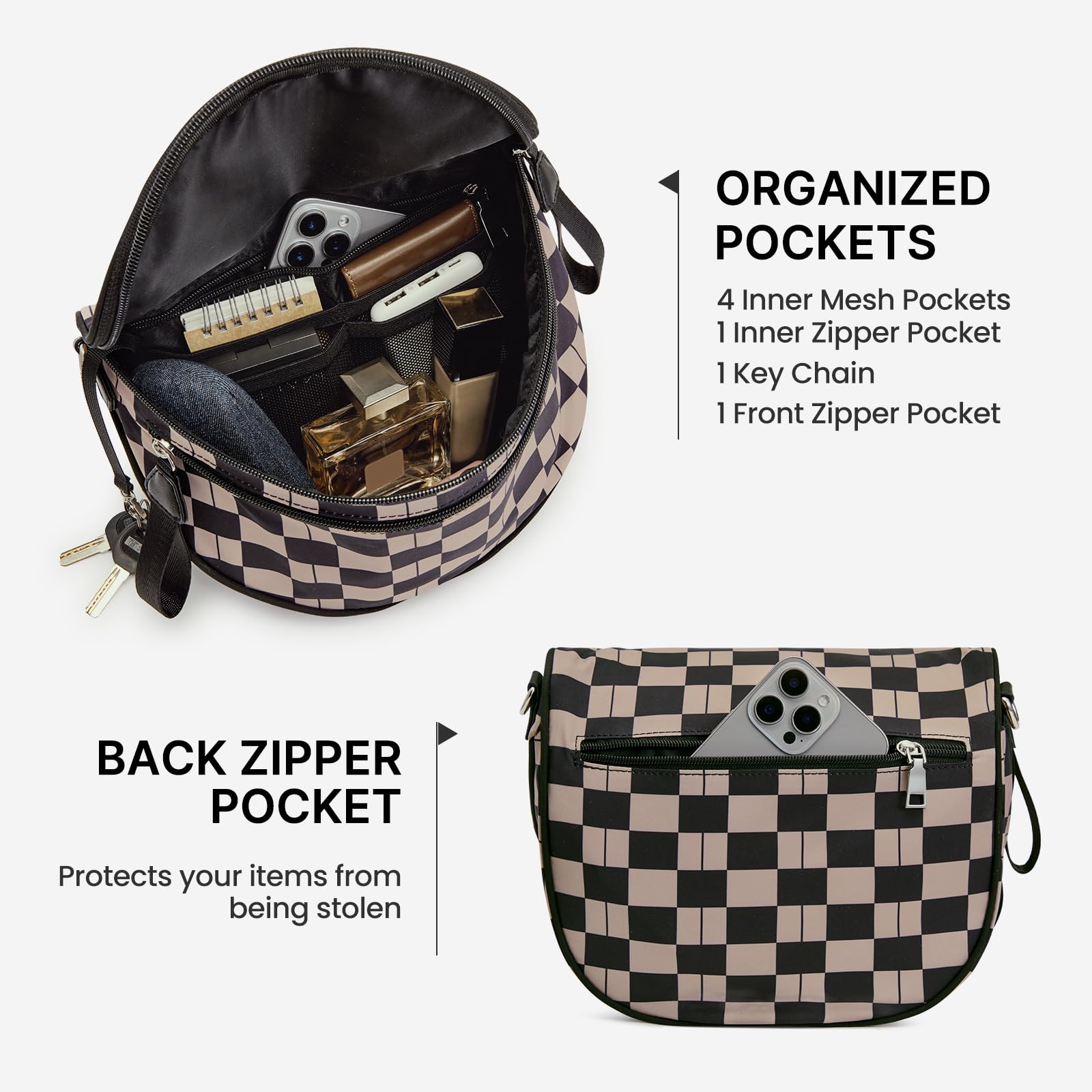 G4Free - G4Free Checkered Crossbody Bum Bag with Removable Pouch Lightweight -TN26B628A