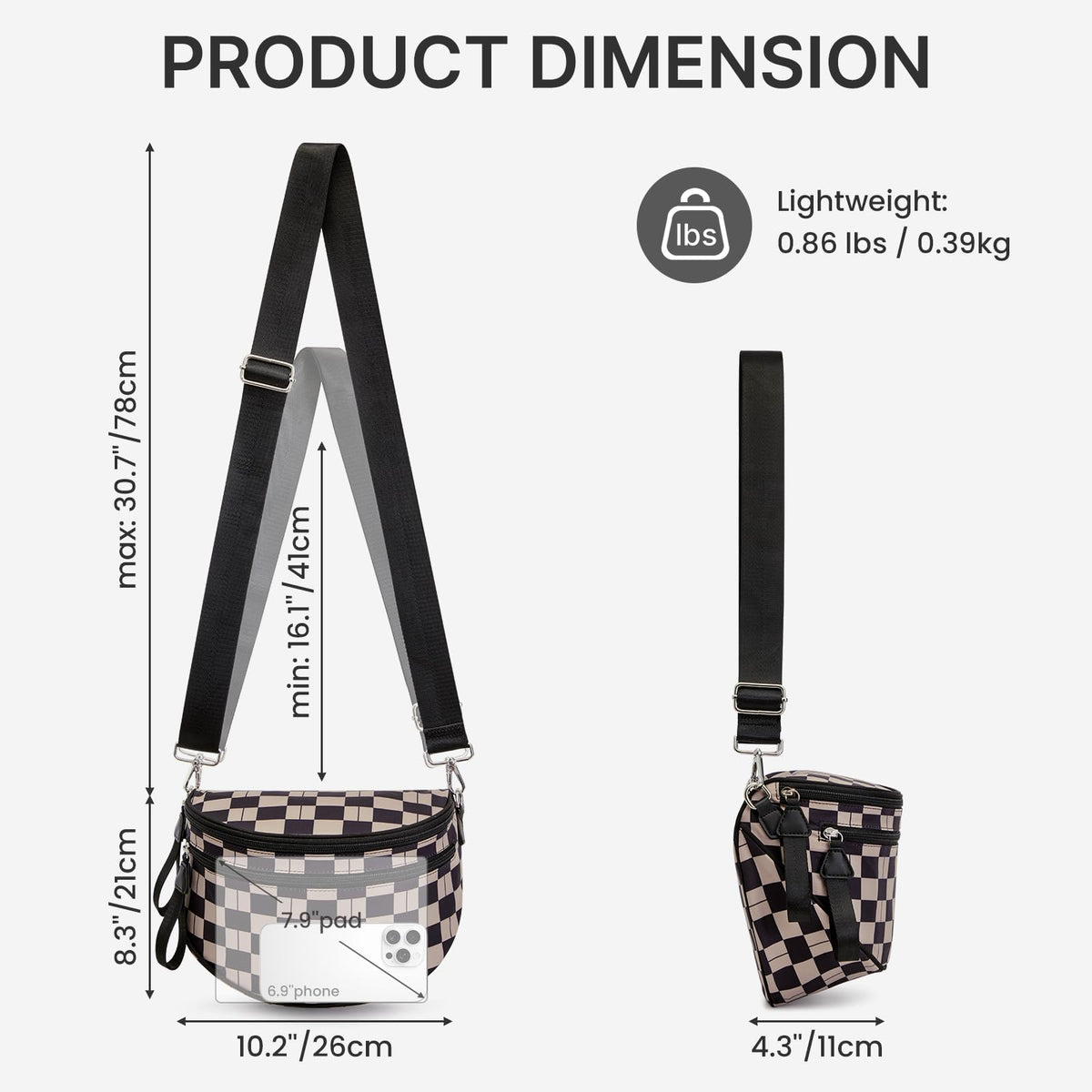 G4Free - G4Free Checkered Crossbody Bum Bag with Removable Pouch Lightweight -TN26B628A