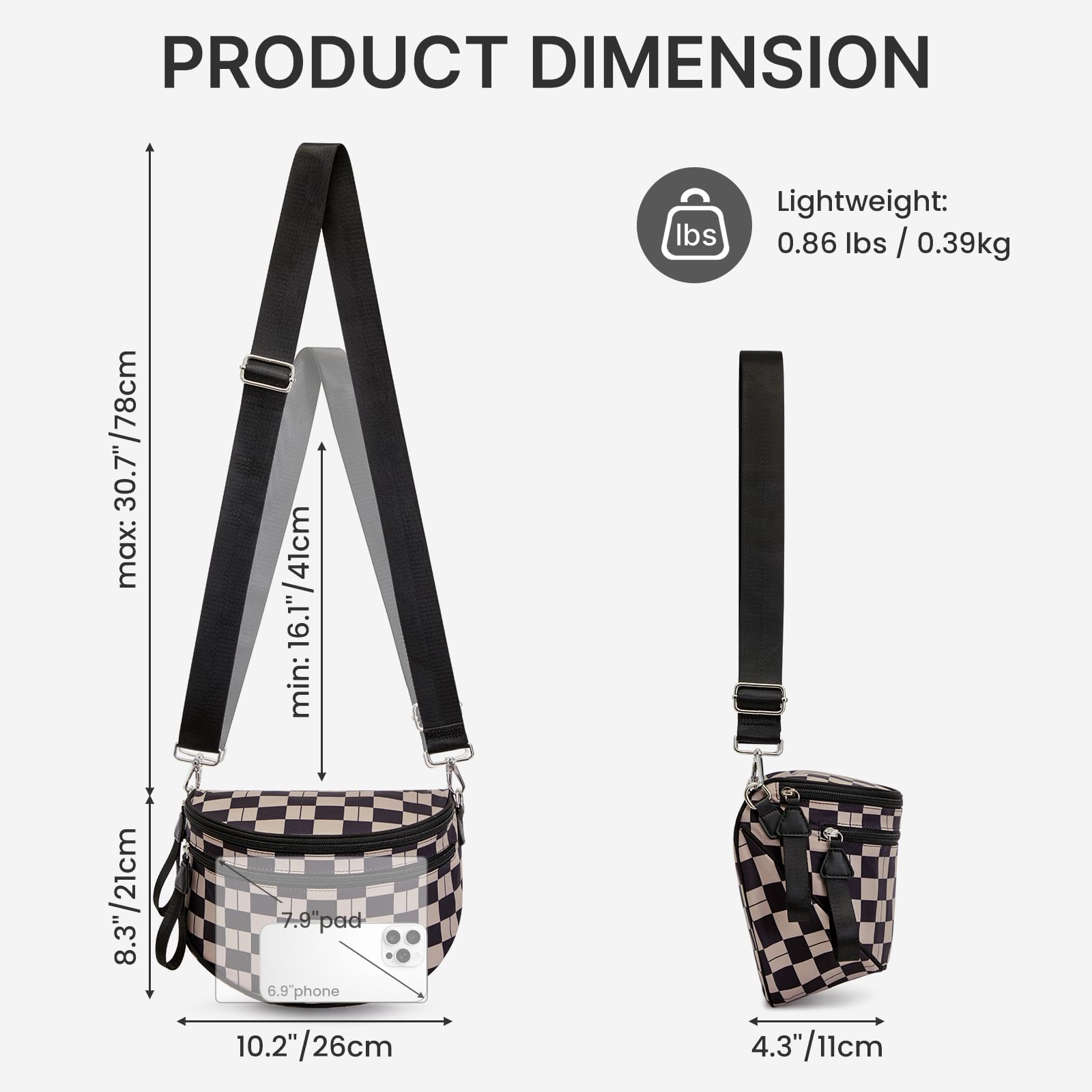 G4Free - G4Free Checkered Crossbody Bum Bag with Removable Pouch Lightweight -TN26B628A