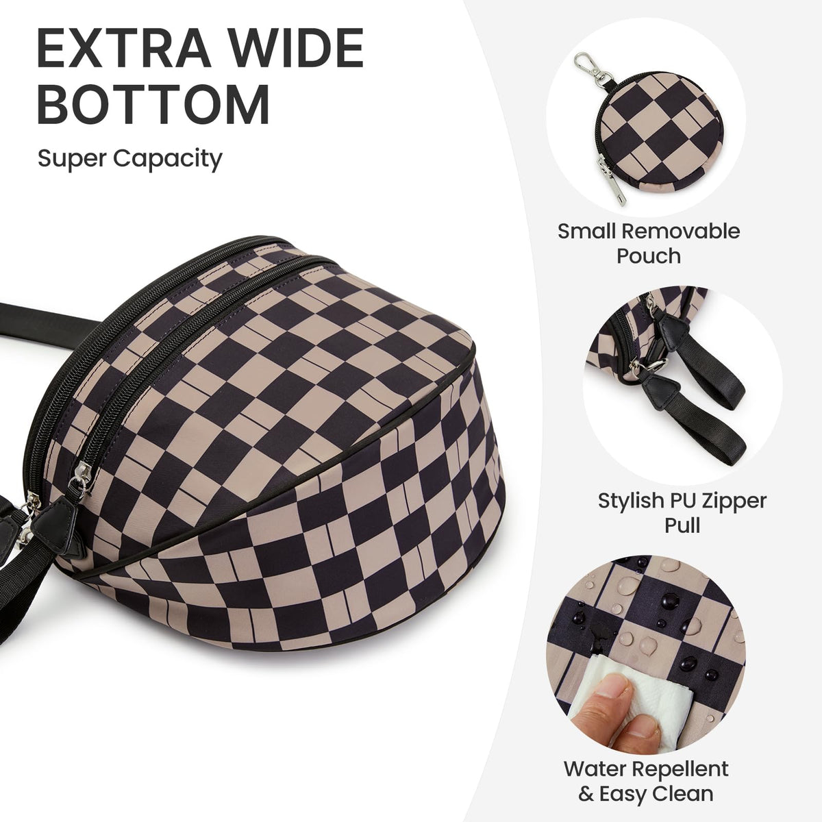 G4Free - G4Free Checkered Crossbody Bum Bag with Removable Pouch Lightweight -TN26B628A