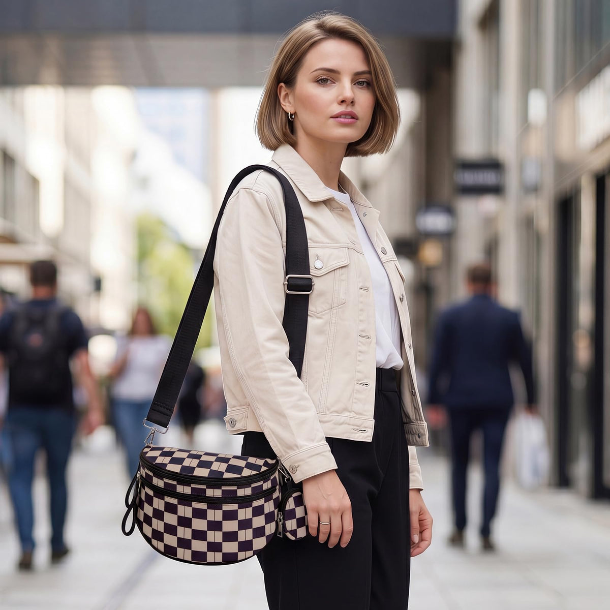 G4Free - G4Free Checkered Crossbody Bum Bag with Removable Pouch Lightweight -TN26B628A