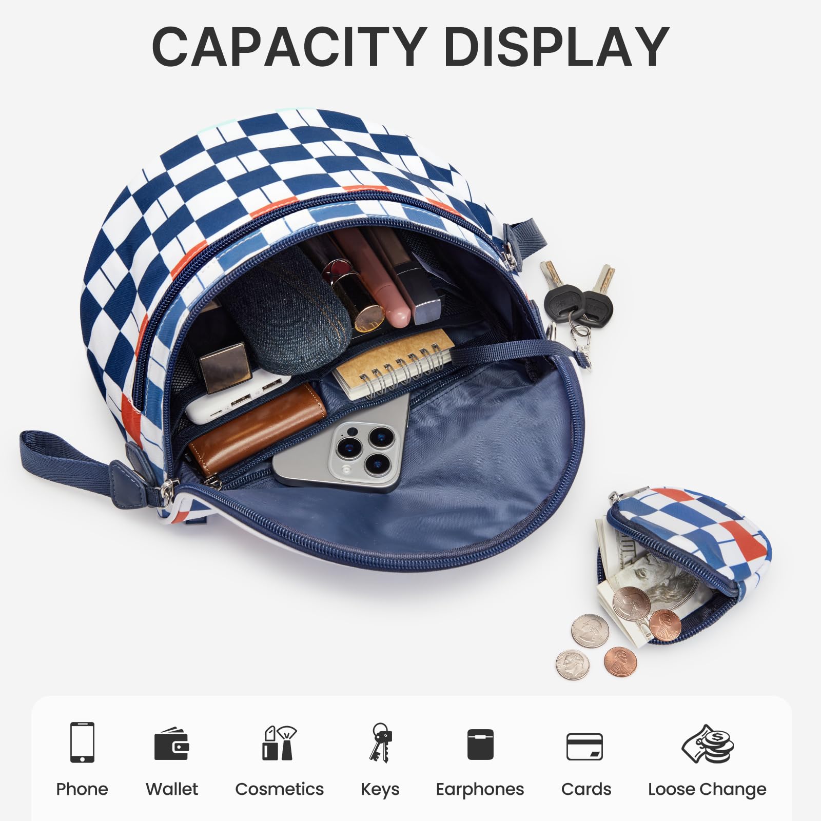 G4Free - G4Free Checkered Crossbody Bum Bag with Removable Pouch Lightweight -TN26B628A