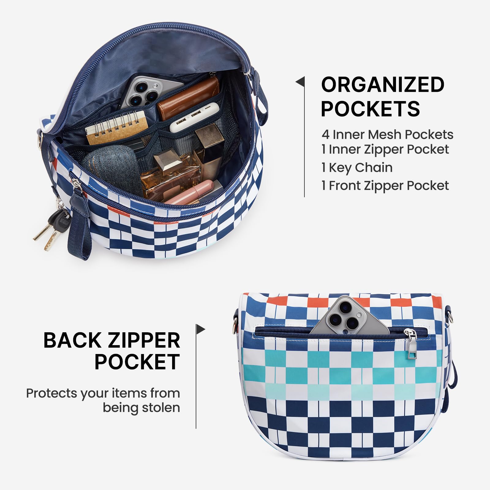 G4Free - G4Free Checkered Crossbody Bum Bag with Removable Pouch Lightweight -TN26B628A