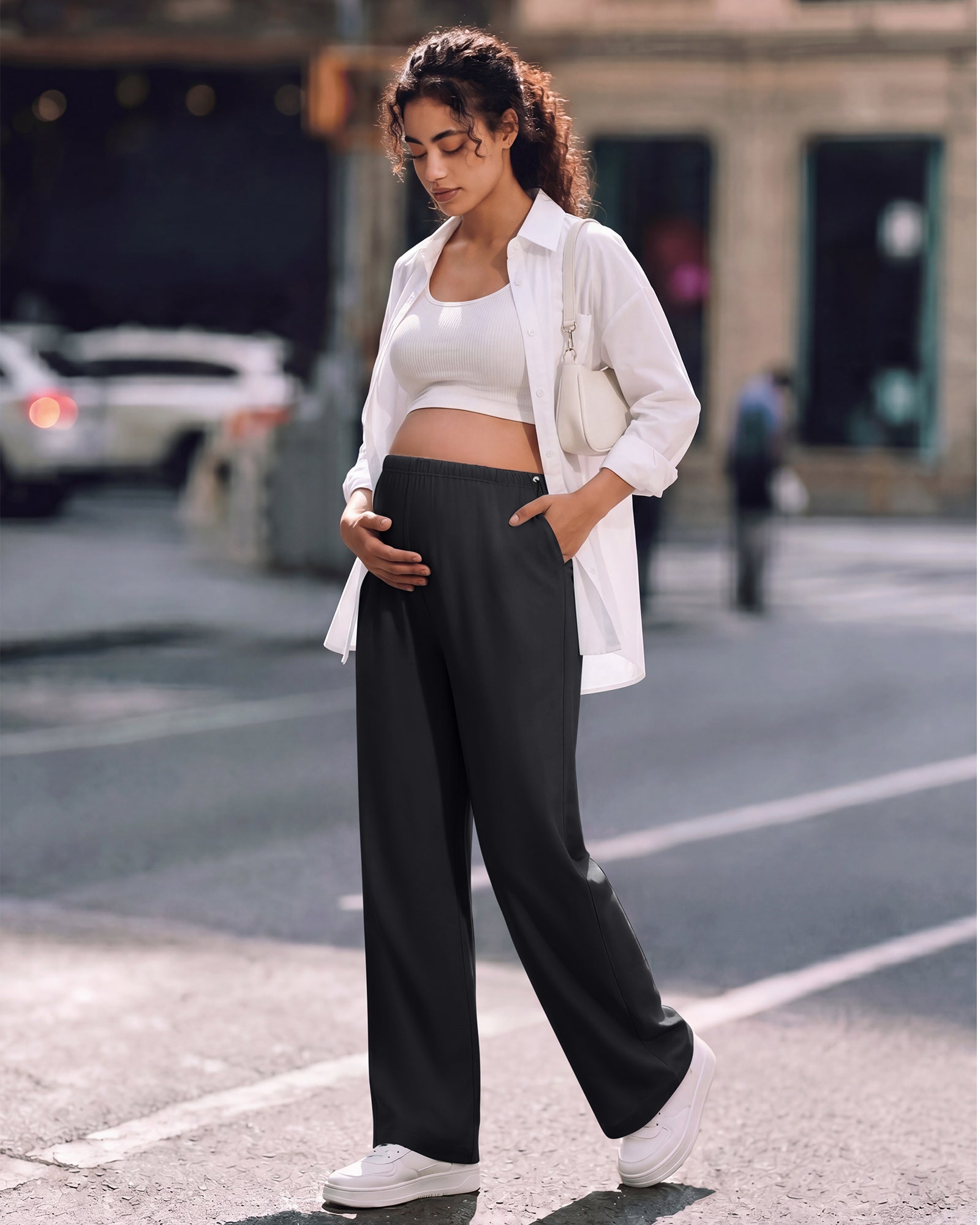 G4Free - G4Free Chillwhisp Maternity Wide Leg Pants – Adjustable Waist -GF26JY1021A001A-S