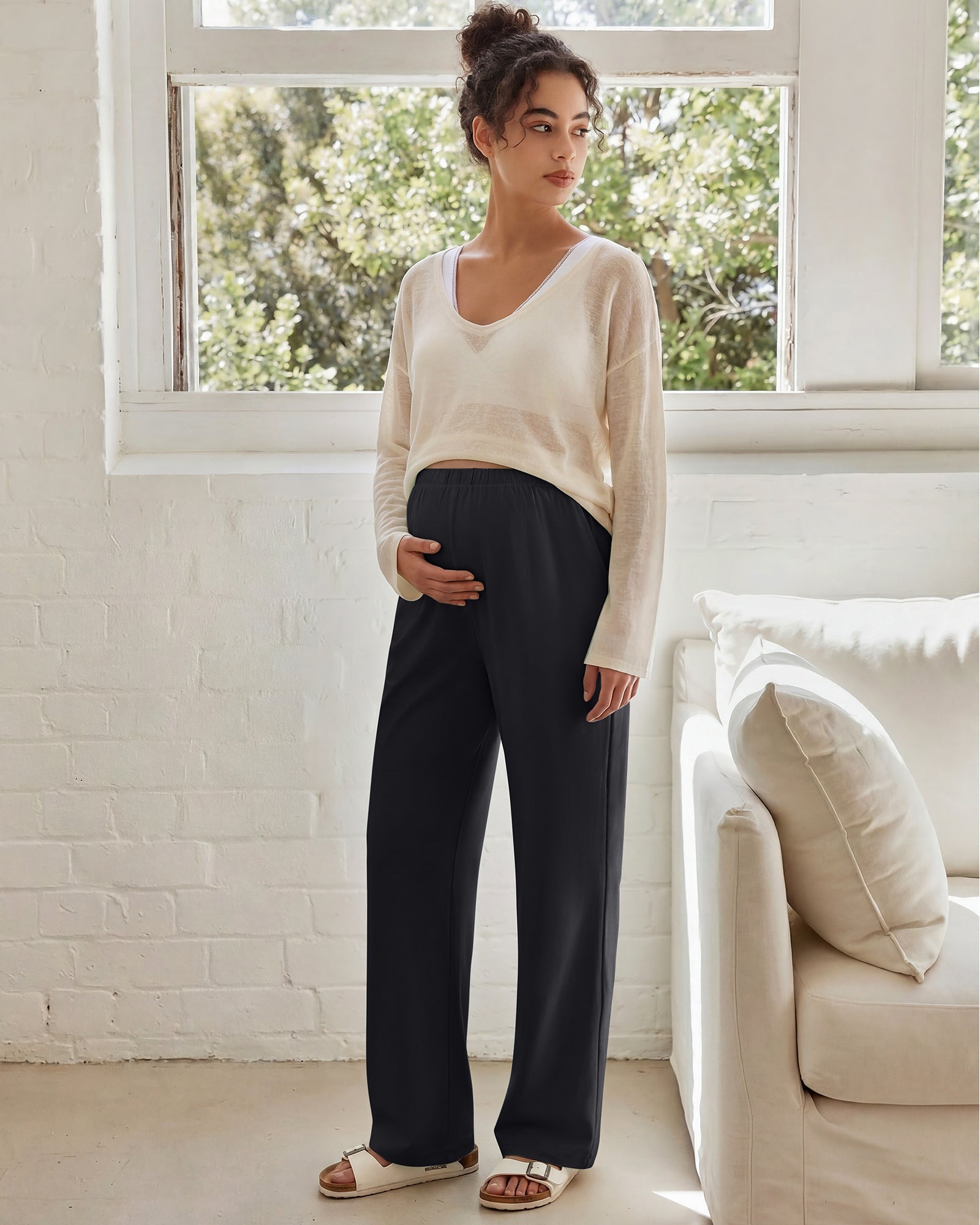 G4Free - G4Free Chillwhisp Maternity Wide Leg Pants – Adjustable Waist -GF26JY1021A001A-S