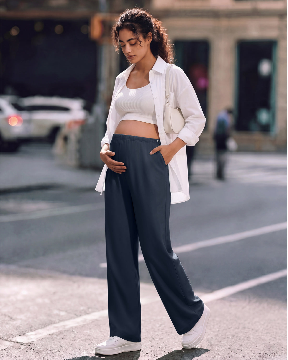 G4Free - G4Free Chillwhisp Maternity Wide Leg Pants – Adjustable Waist -GF26JY1021A001A-S