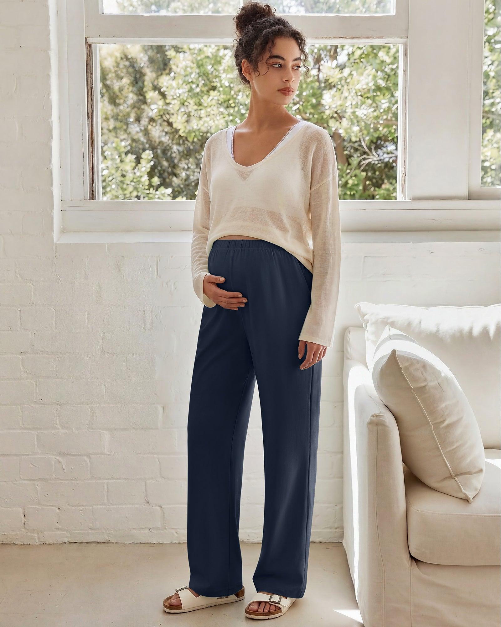 G4Free - G4Free Chillwhisp Maternity Wide Leg Pants – Adjustable Waist -GF26JY1021A001A-S