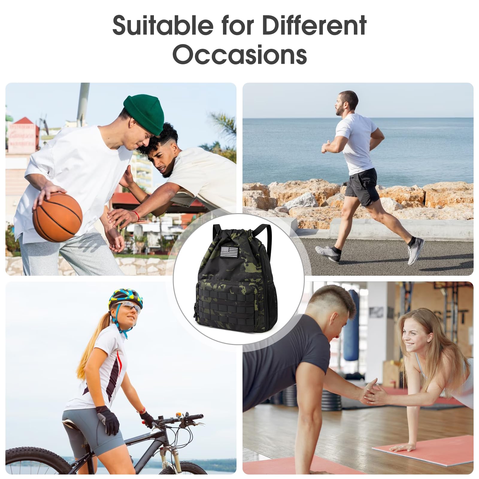 G4Free - G4Free Drawstring Backpack Sports Gym Bag with Shoes Compartment -TN23B194C