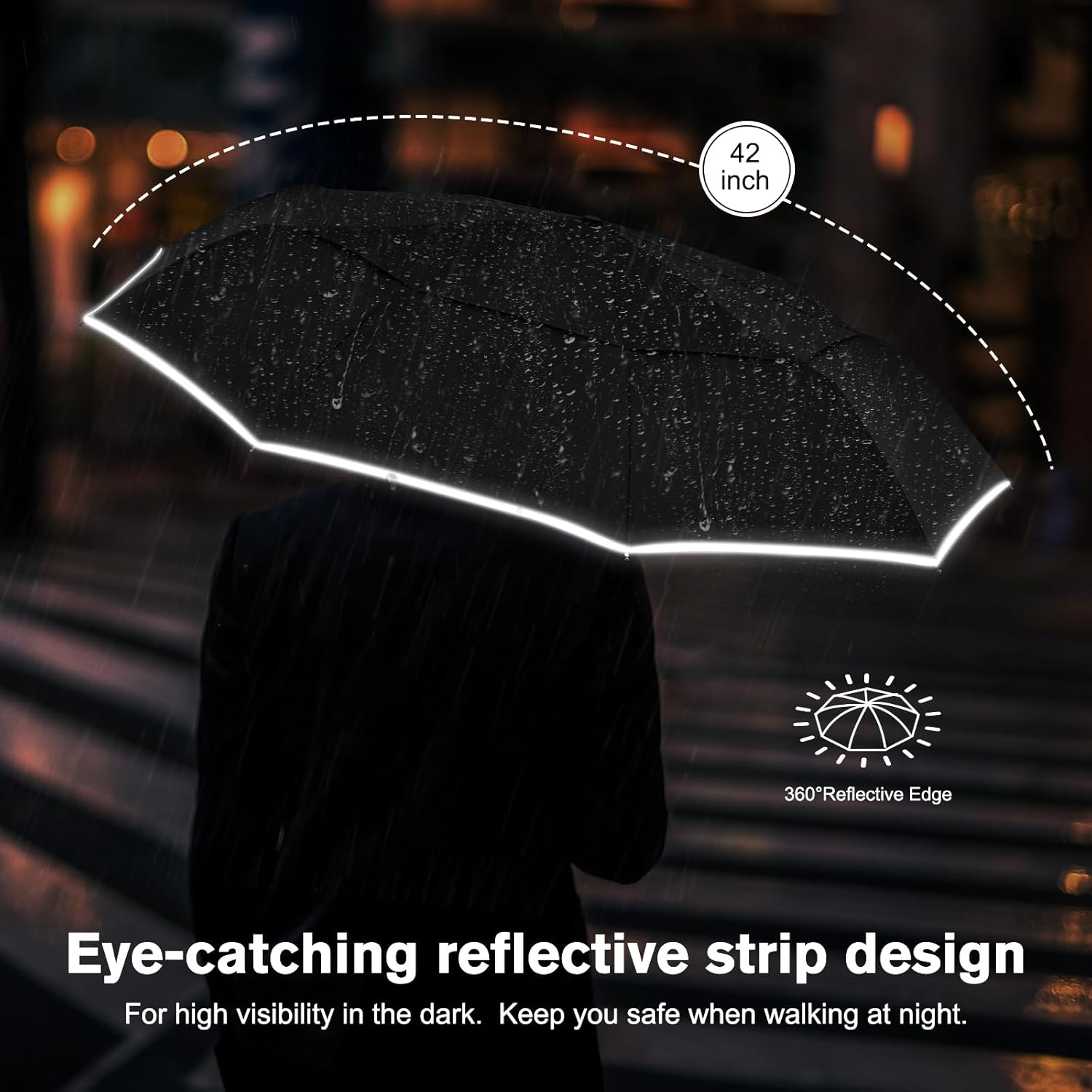 G4Free - G4Free Eco Fiberglass Frame Double Canopy Reflective Strip Auto Folding Umbrella -TN24A423A
