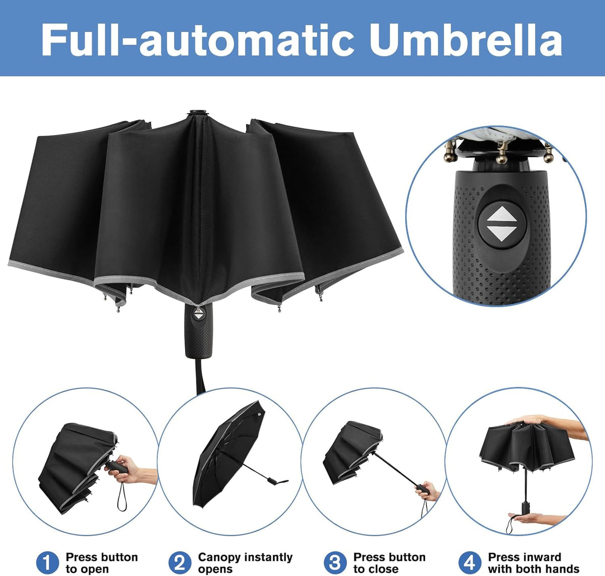 G4Free - G4Free Eco Fiberglass Frame Double Canopy Reflective Strip Auto Folding Umbrella -TN24A423A