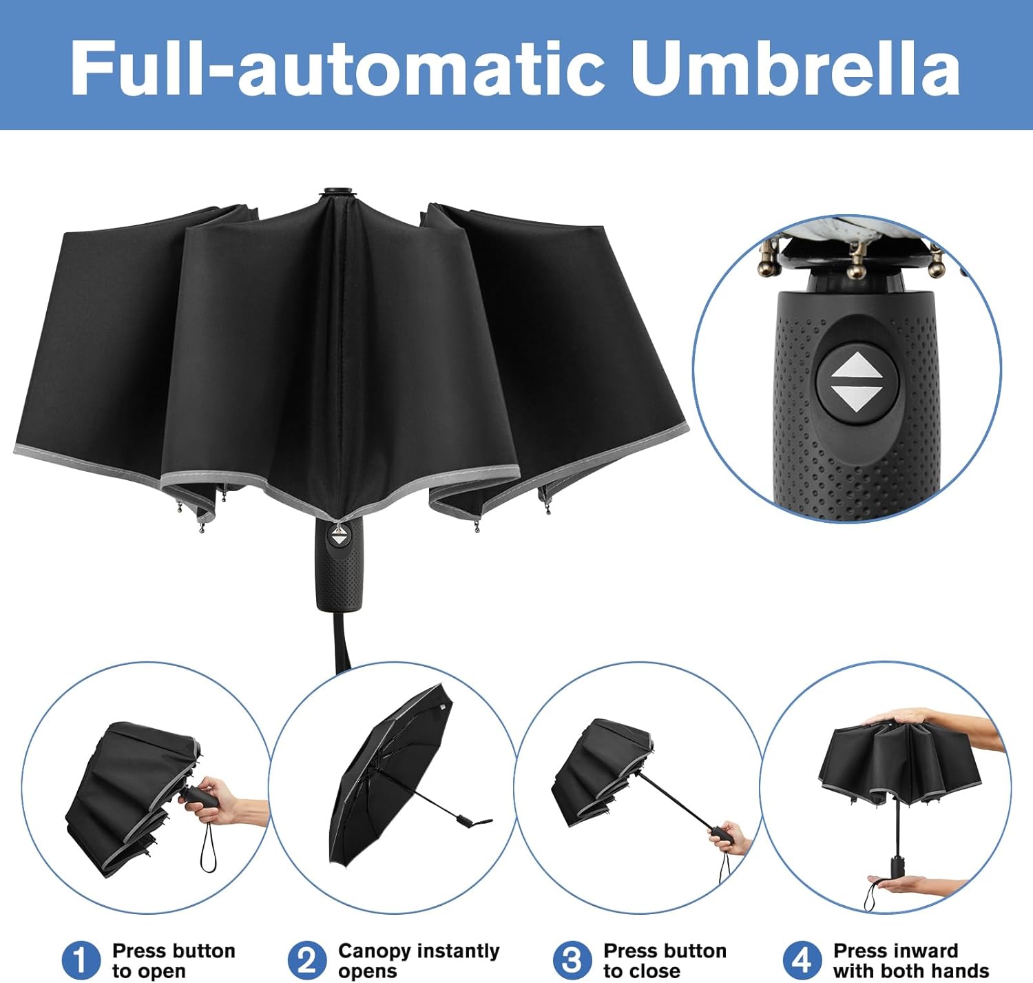 G4Free - G4Free Eco Fiberglass Frame Double Canopy Reflective Strip Auto Folding Umbrella -TN24A423A