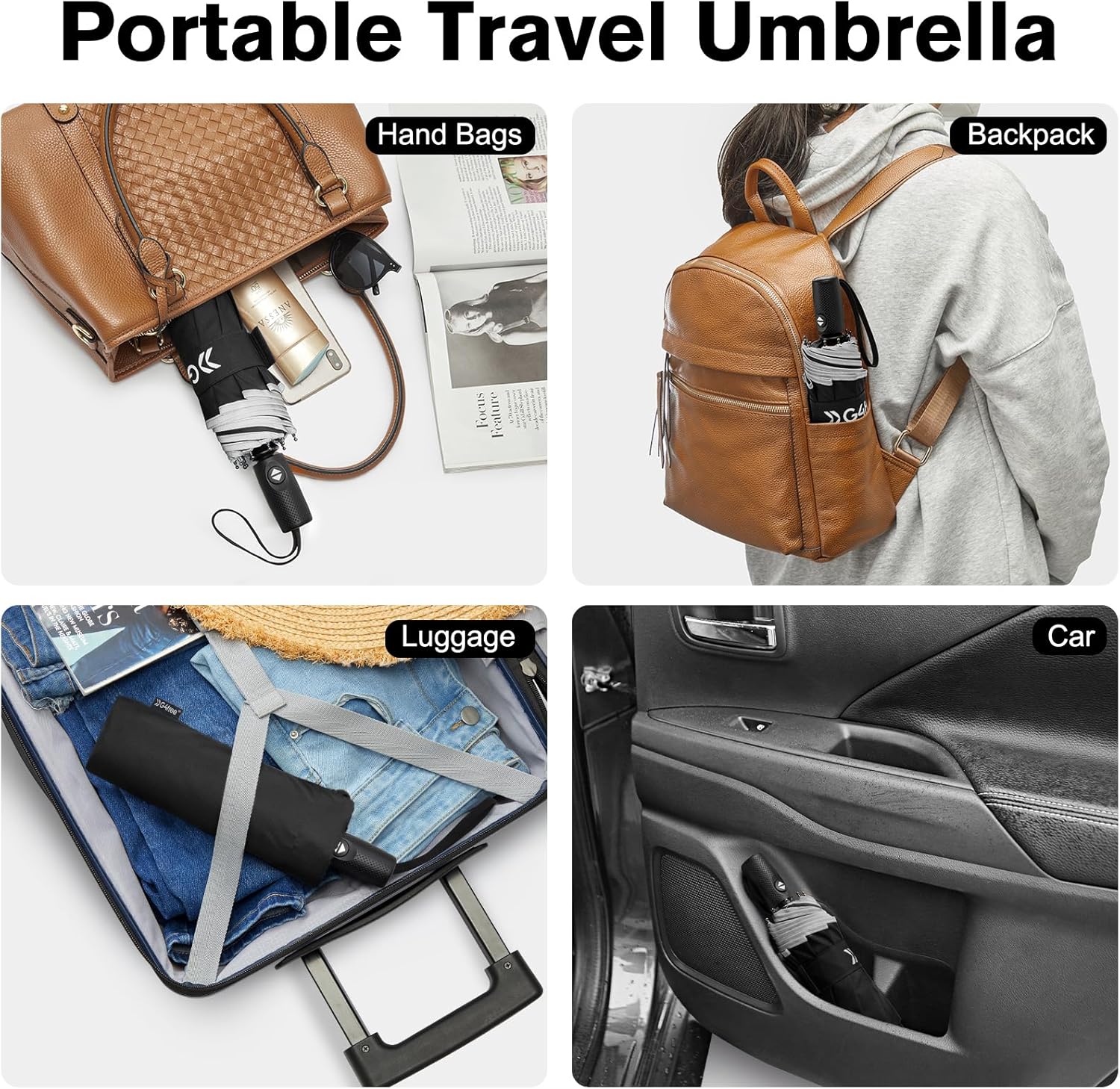 G4Free - G4Free Eco Fiberglass Frame Double Canopy Reflective Strip Auto Folding Umbrella -TN24A423A