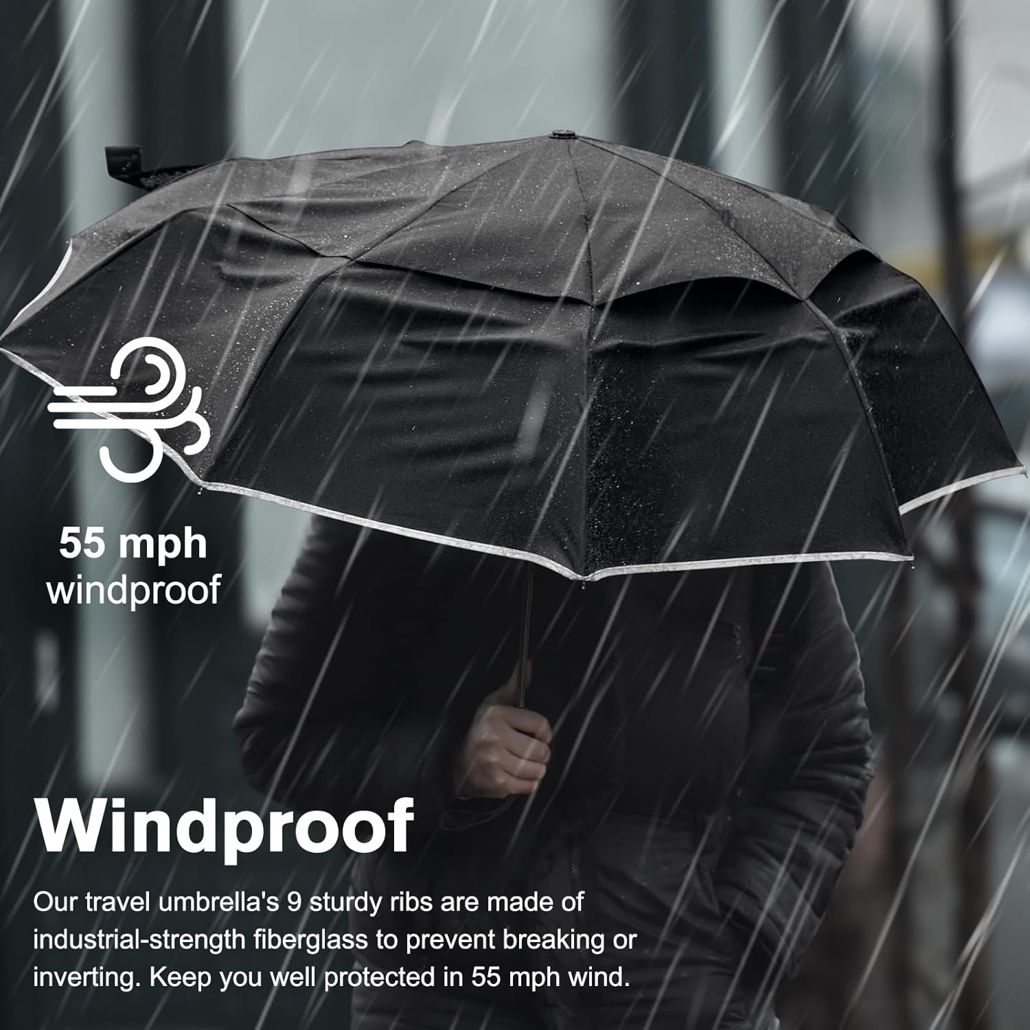 G4Free - G4Free Eco Fiberglass Frame Double Canopy Reflective Strip Auto Folding Umbrella -TN24A423A