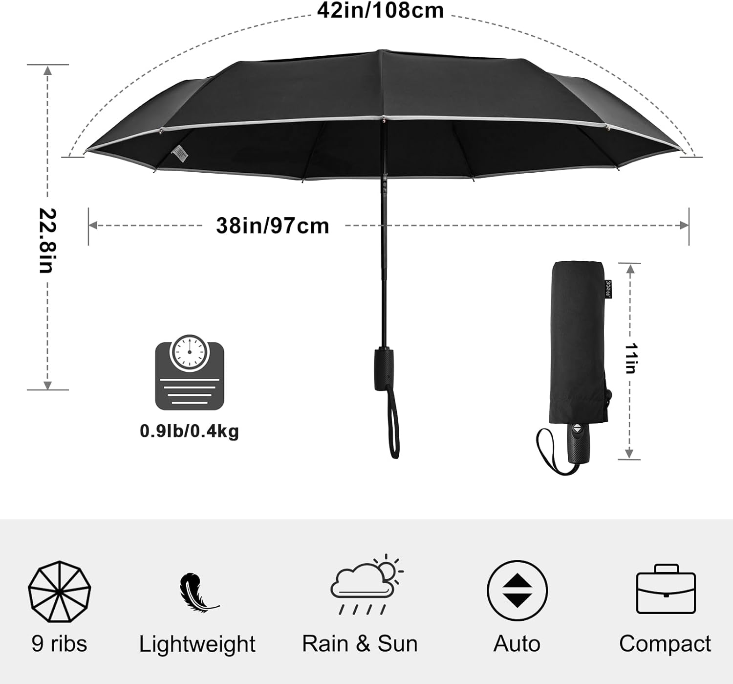 G4Free - G4Free Eco Fiberglass Frame Double Canopy Reflective Strip Auto Folding Umbrella -TN24A423A