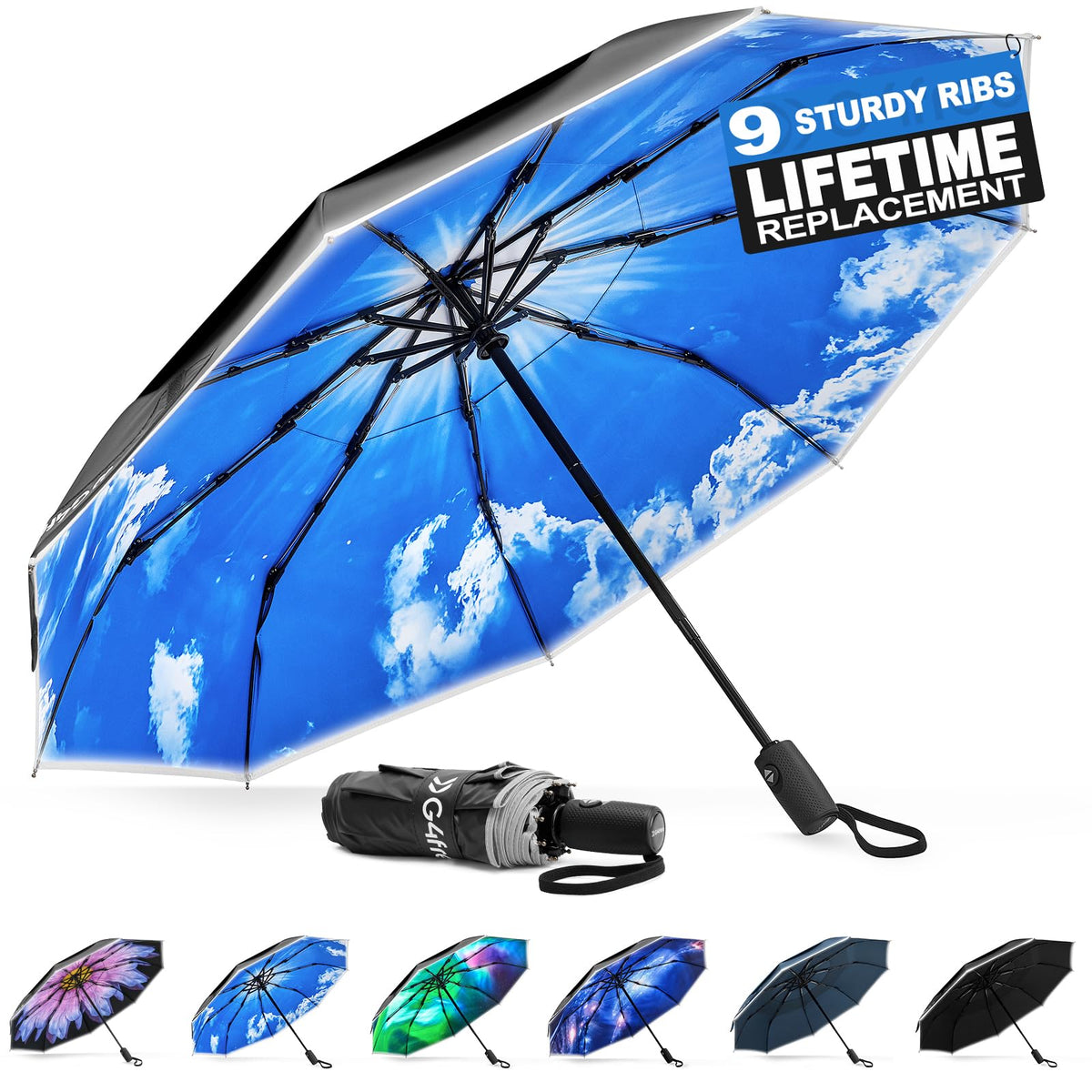 G4Free - G4Free Eco Fiberglass Frame Double Canopy Reflective Strip Auto Folding Umbrella -TN24A424A