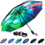 G4Free - G4Free Eco Fiberglass Frame Double Canopy Reflective Strip Auto Folding Umbrella -TN24A424C