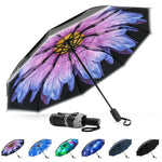 G4Free - G4Free Eco Fiberglass Frame Double Canopy Reflective Strip Auto Folding Umbrella -TN24A424D