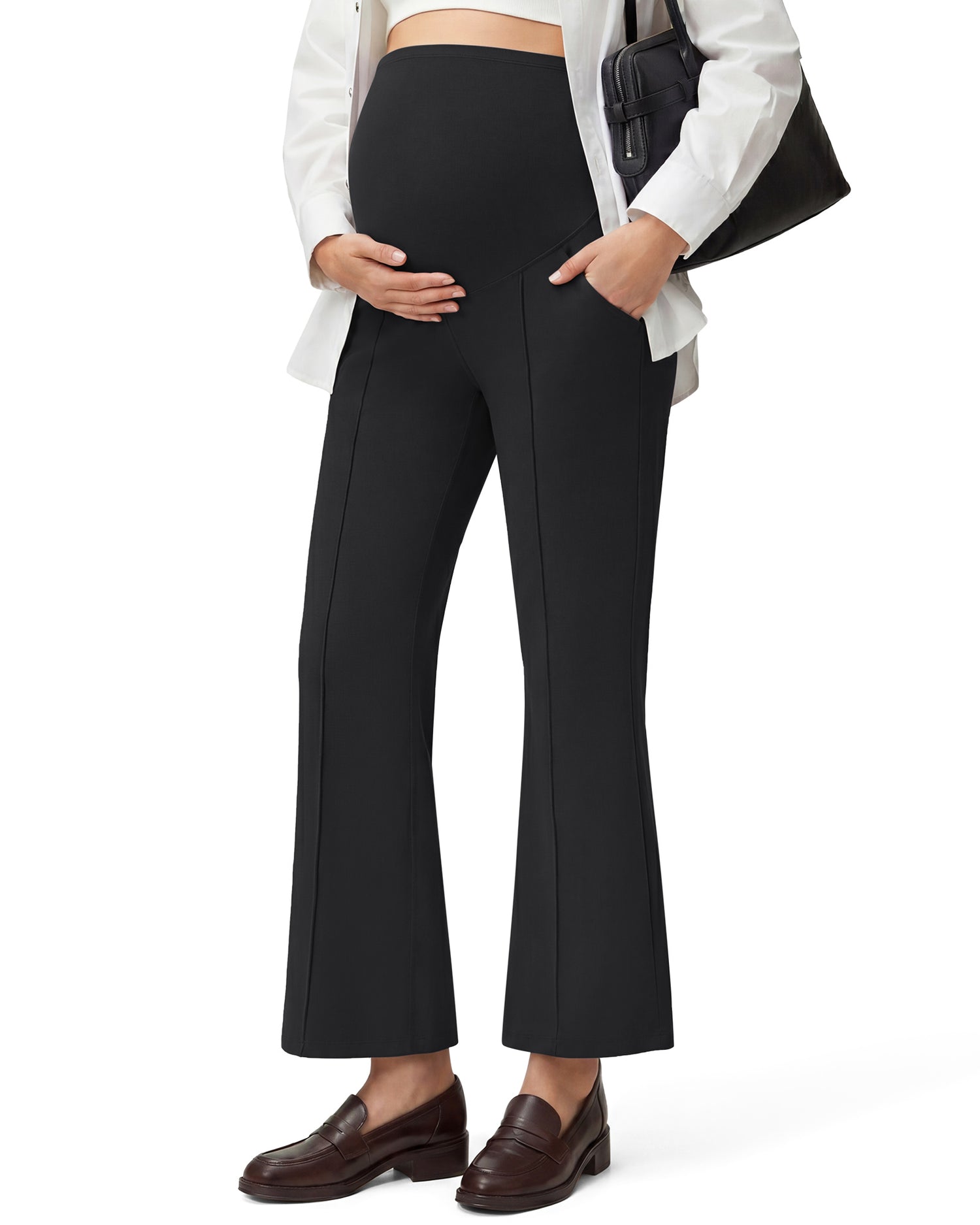 G4Free - G4Free EverGoing Maternity Flare Leggings with Pockets – Over the Belly 25'' -GF26AY1008A001A-S