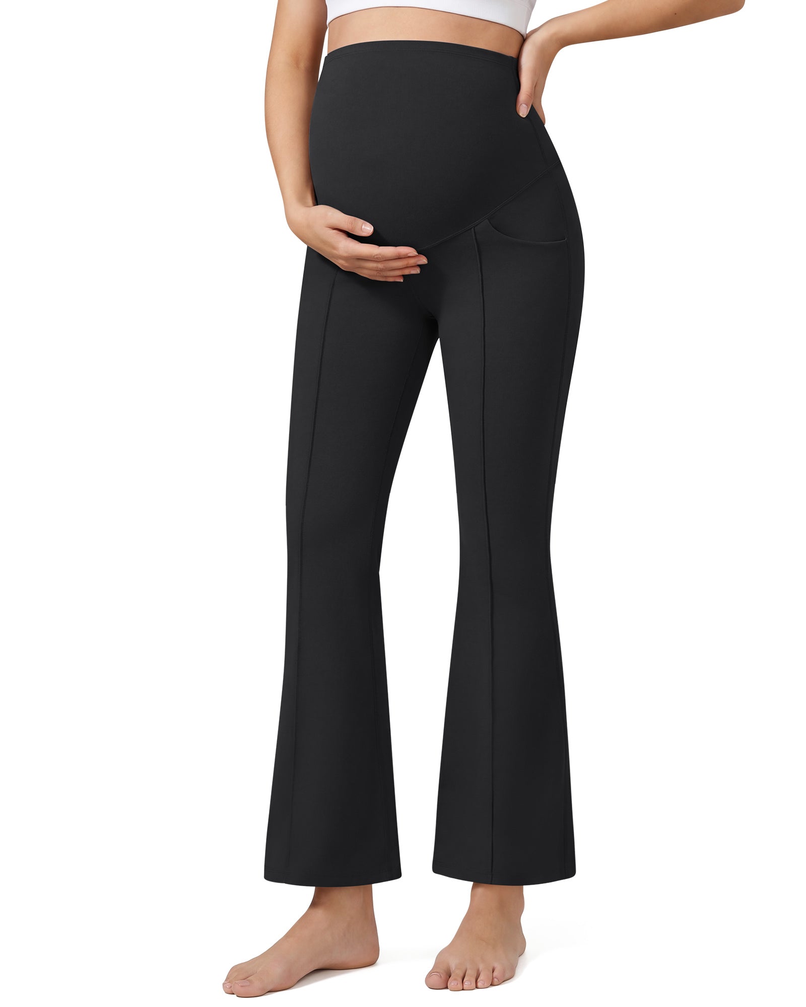 G4Free - G4Free EverGoing Maternity Flare Leggings with Pockets – Over the Belly 25'' -GF26AY1008A001A-S