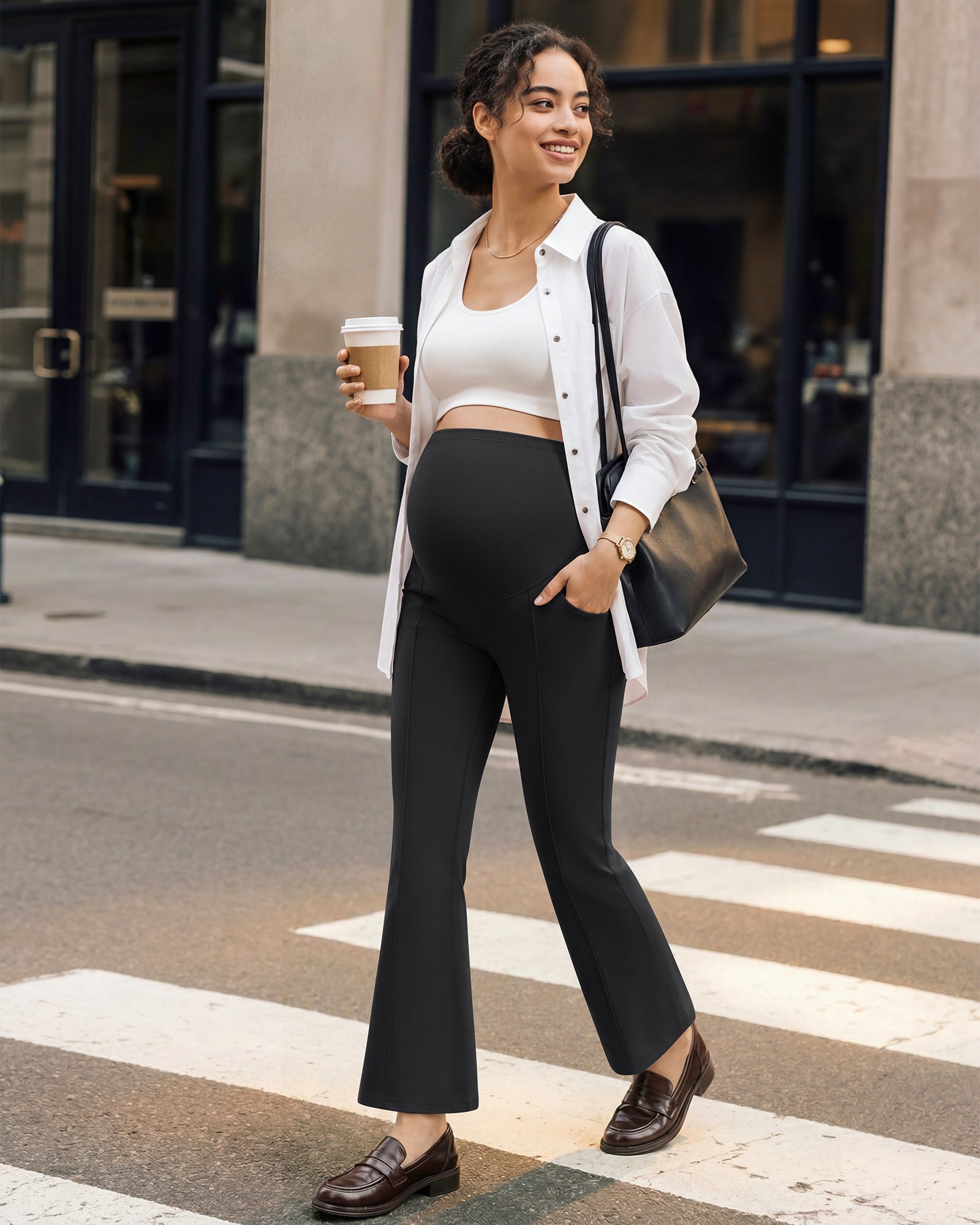 G4Free - G4Free EverGoing Maternity Flare Leggings with Pockets – Over the Belly 25'' -GF26AY1008A001A-S